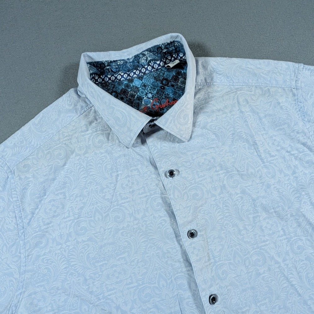 Robert Graham Button Down Shirt Mens XL Short Sleeve Paisley Jacquard